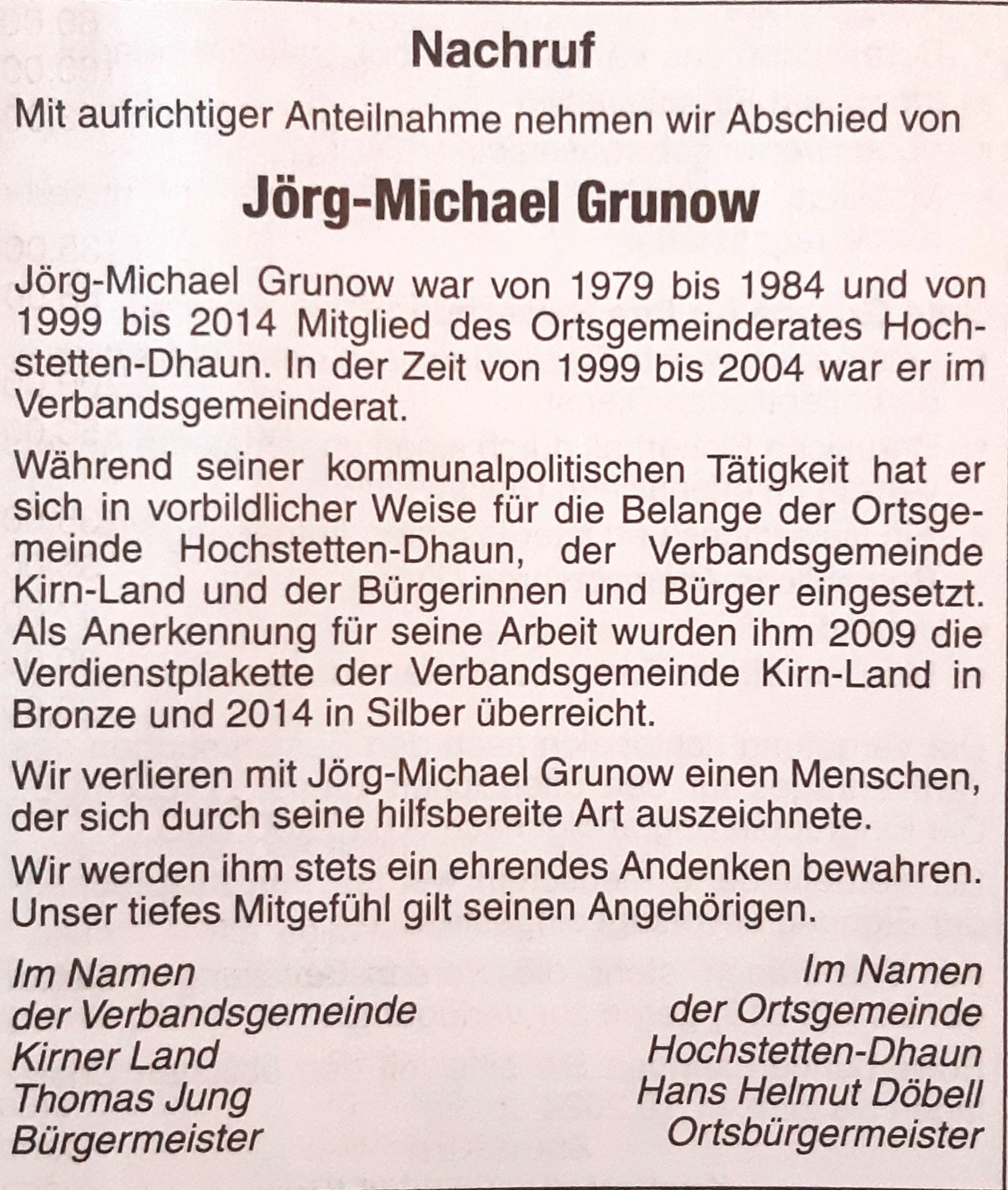 Nachruf Grunow