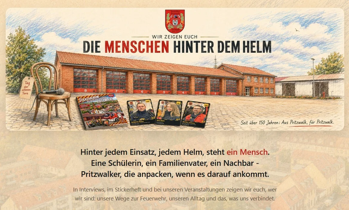 Den "Menschen hinter dem Helm" gilt eine Kampagne der Feuerwehr Pritzwalk. Quelle: Feuerwehr Pritzwalk