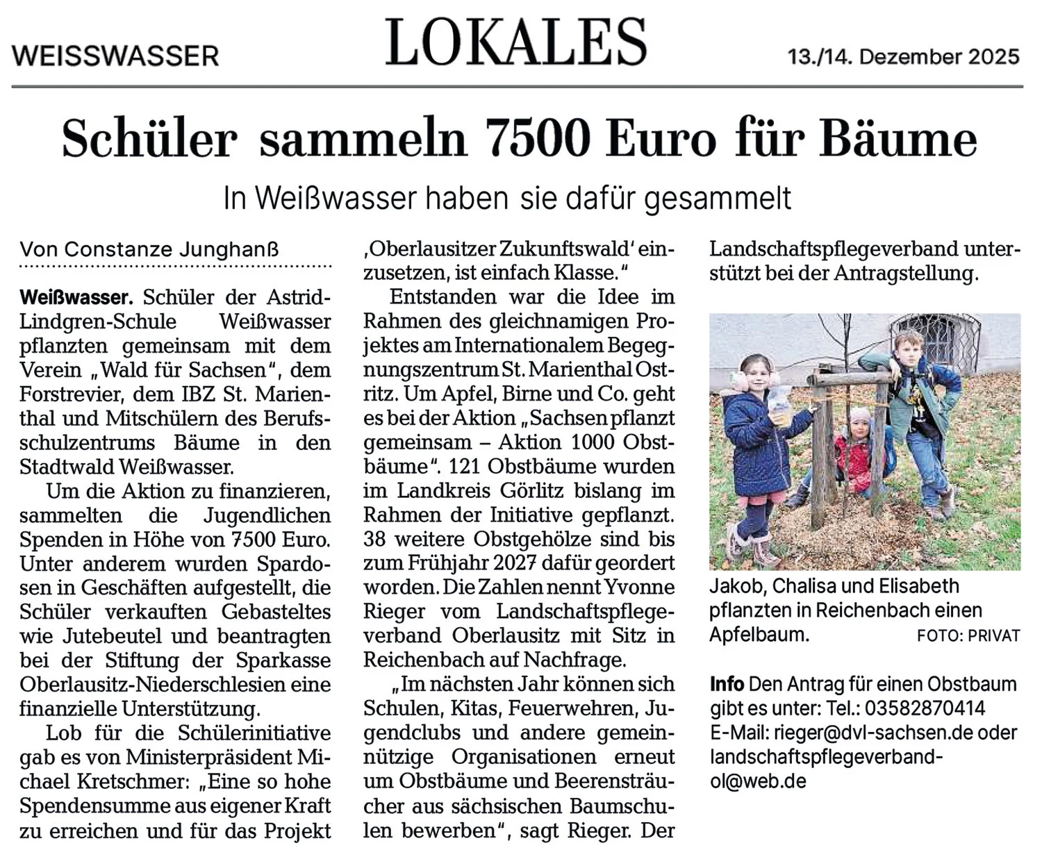 Schüler sammeln 7500 Euro für Bäume