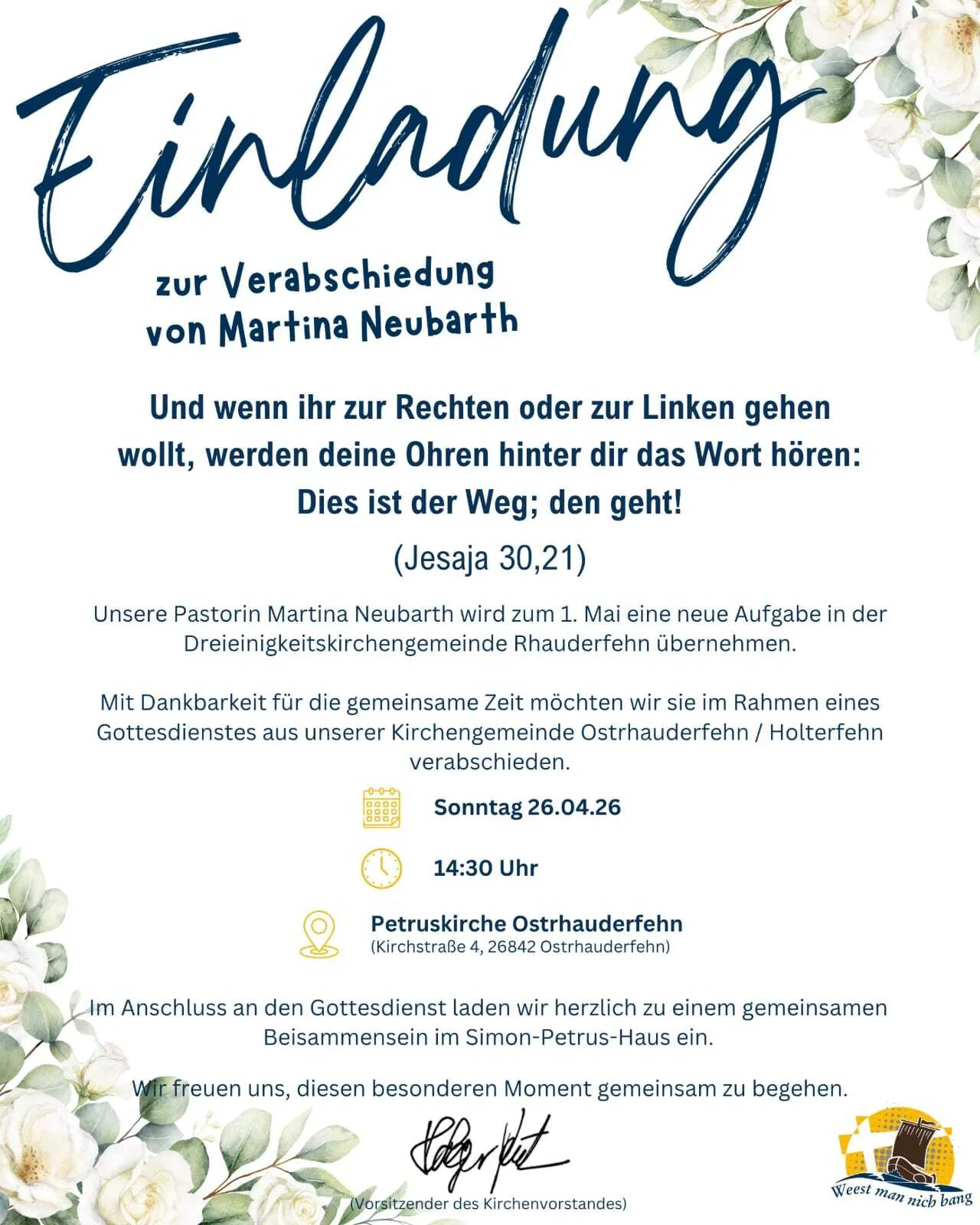 2604, Einladung zur Verabschiedung Pn. Martina Neubarth