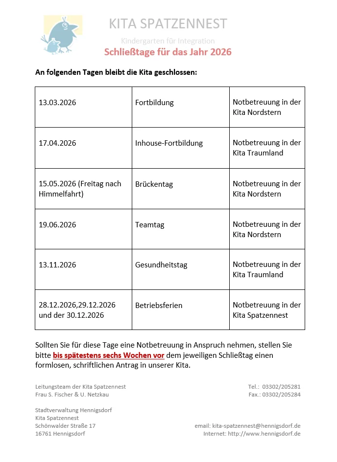 Schließtage 2026