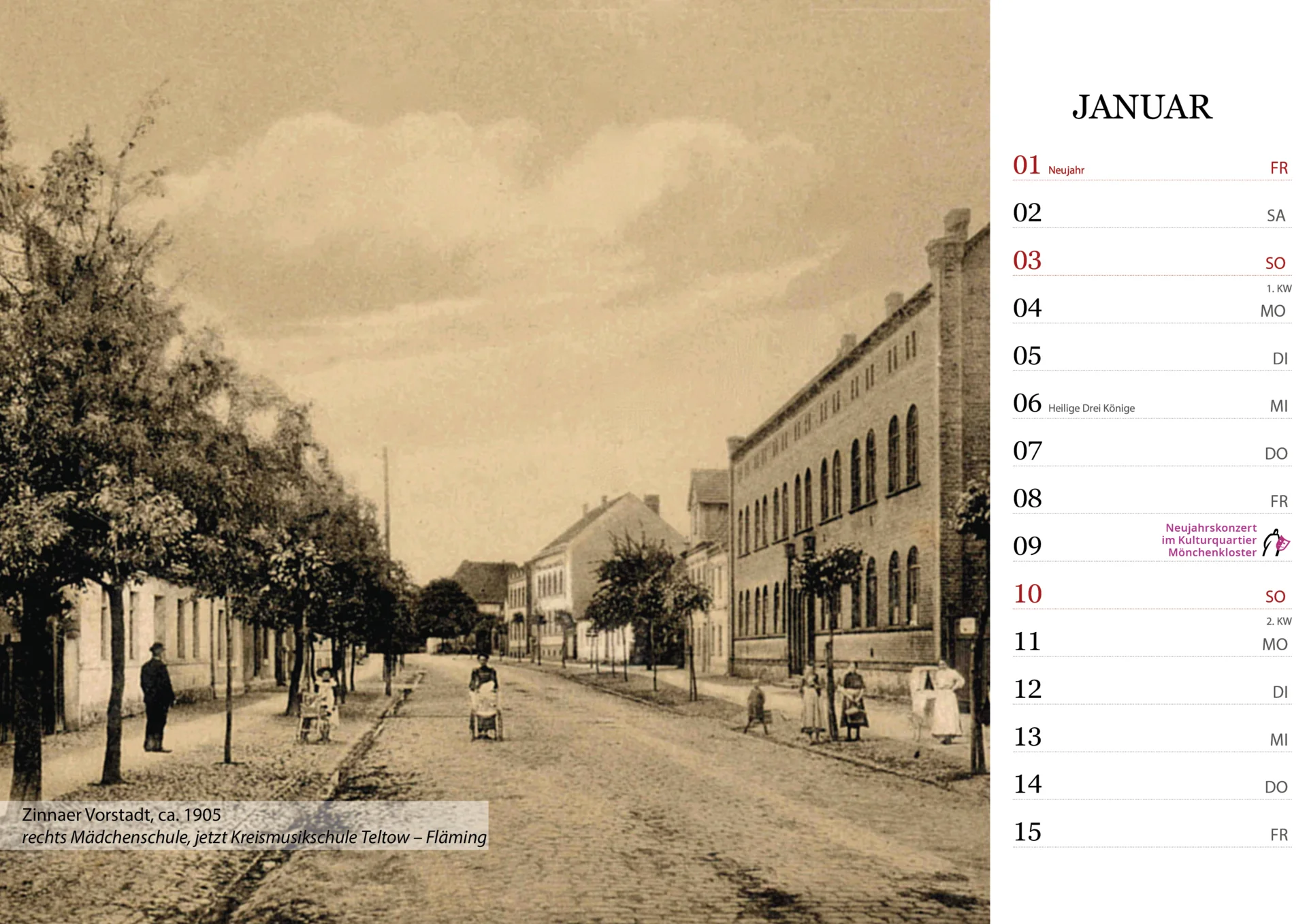 Zinnaer Vorstadt, ca. 1905 rechts Mädchenschule, jetzt Kreismusikschule Teltow-Fläming