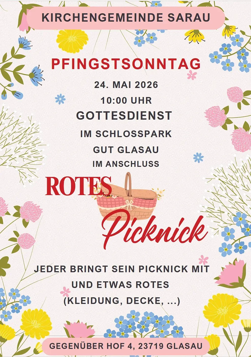 Plakat Kirchengemeinde Sarau, Pfingsten 2026