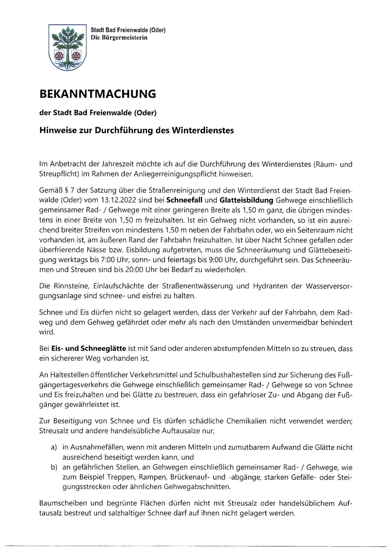 Bekanntmachung_Hinweise zur Durchführung des Winterdienstes-1