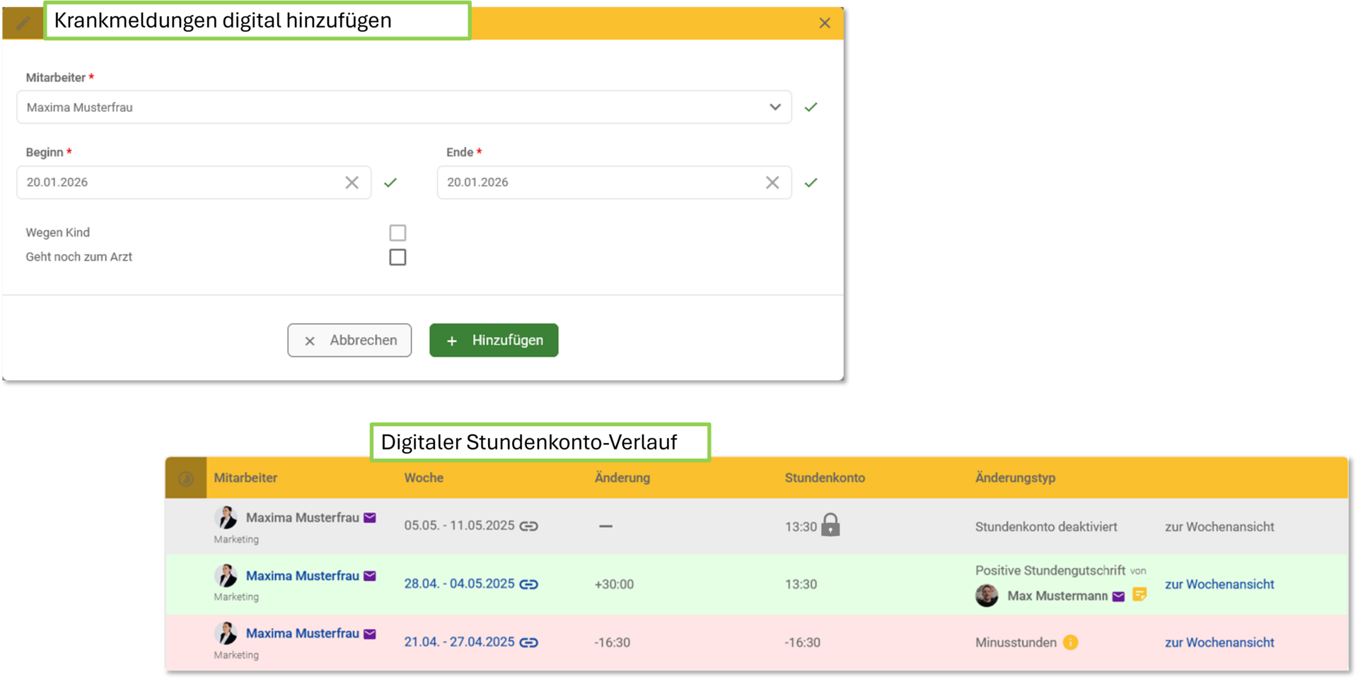 Krankmeldung +SK-Verlauf + gefrorener Wert
