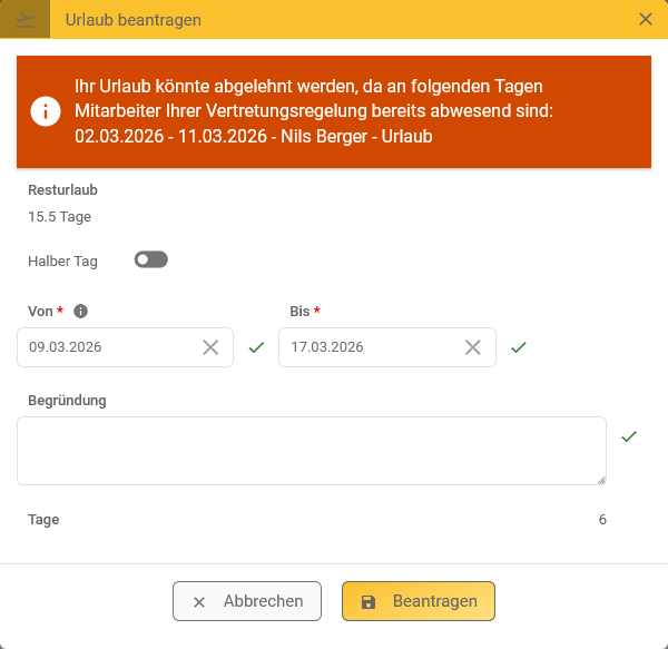 Urlaubsantrag - Vertretungsregeln