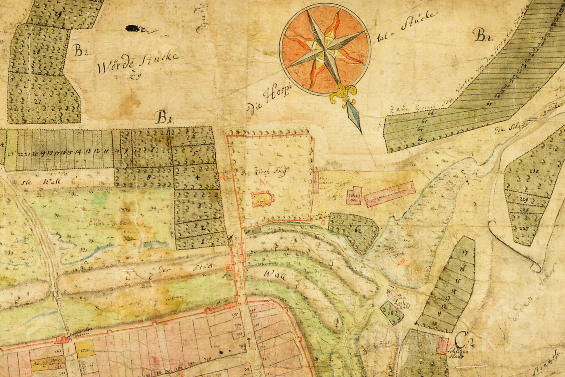 Detail der Toranlage im Stadtplan Pritzwalks von 1727. Quelle: Archiv Museum Pritzwalk