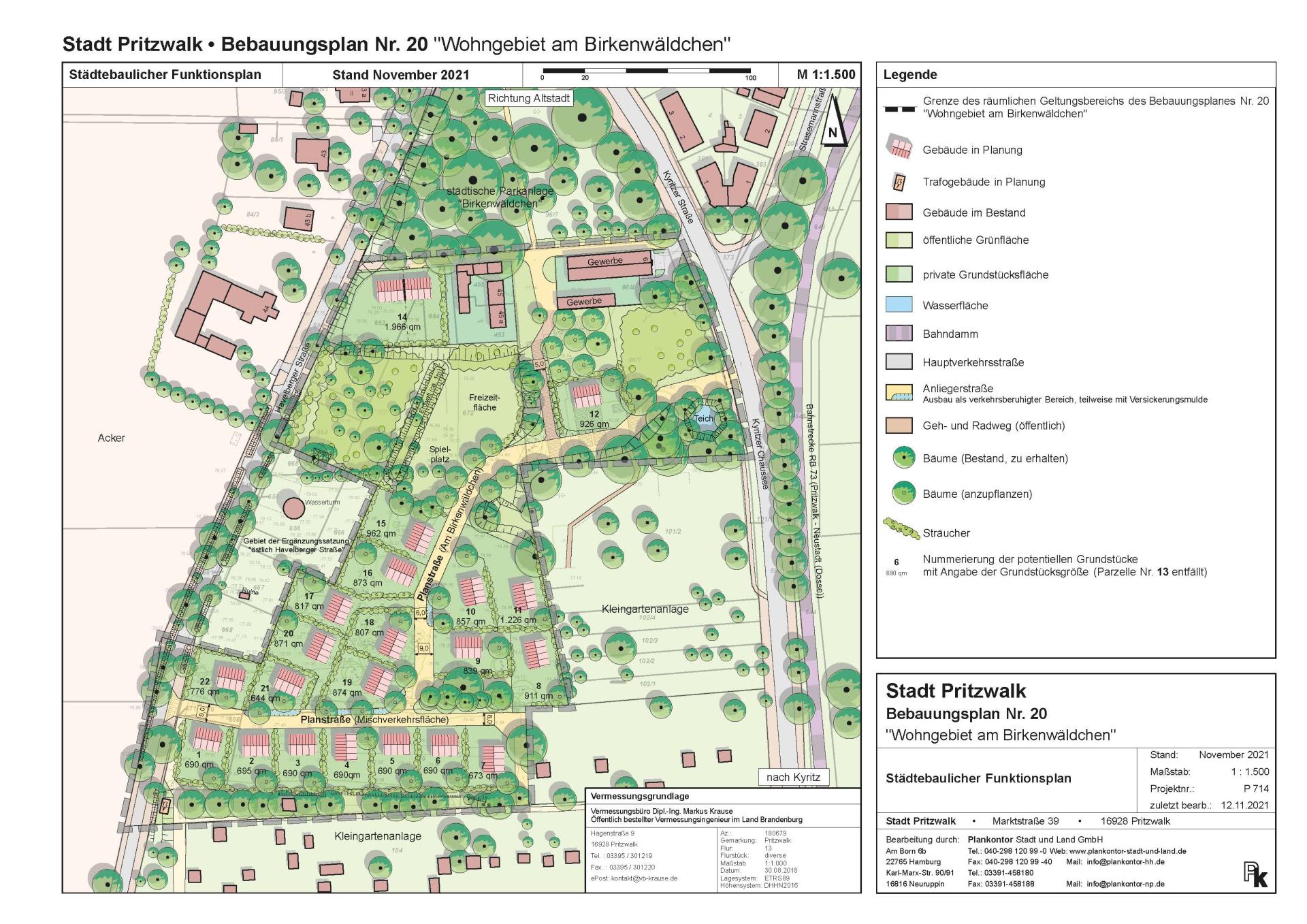 Im städtebaulichen Funktionsplan lässt sich die Grundstücksaufteilung im Wohngebiet schon gut erkennen. Quelle: Plankontor