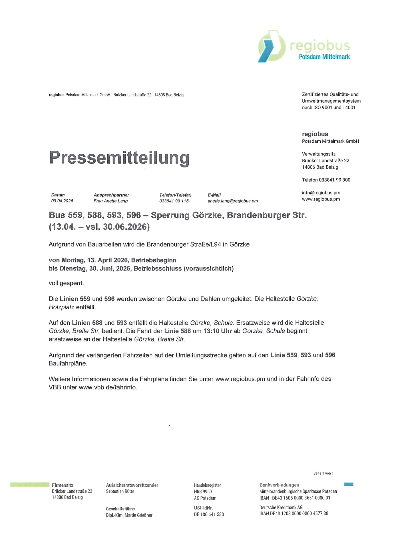 Sperrung Brandenburger Straße