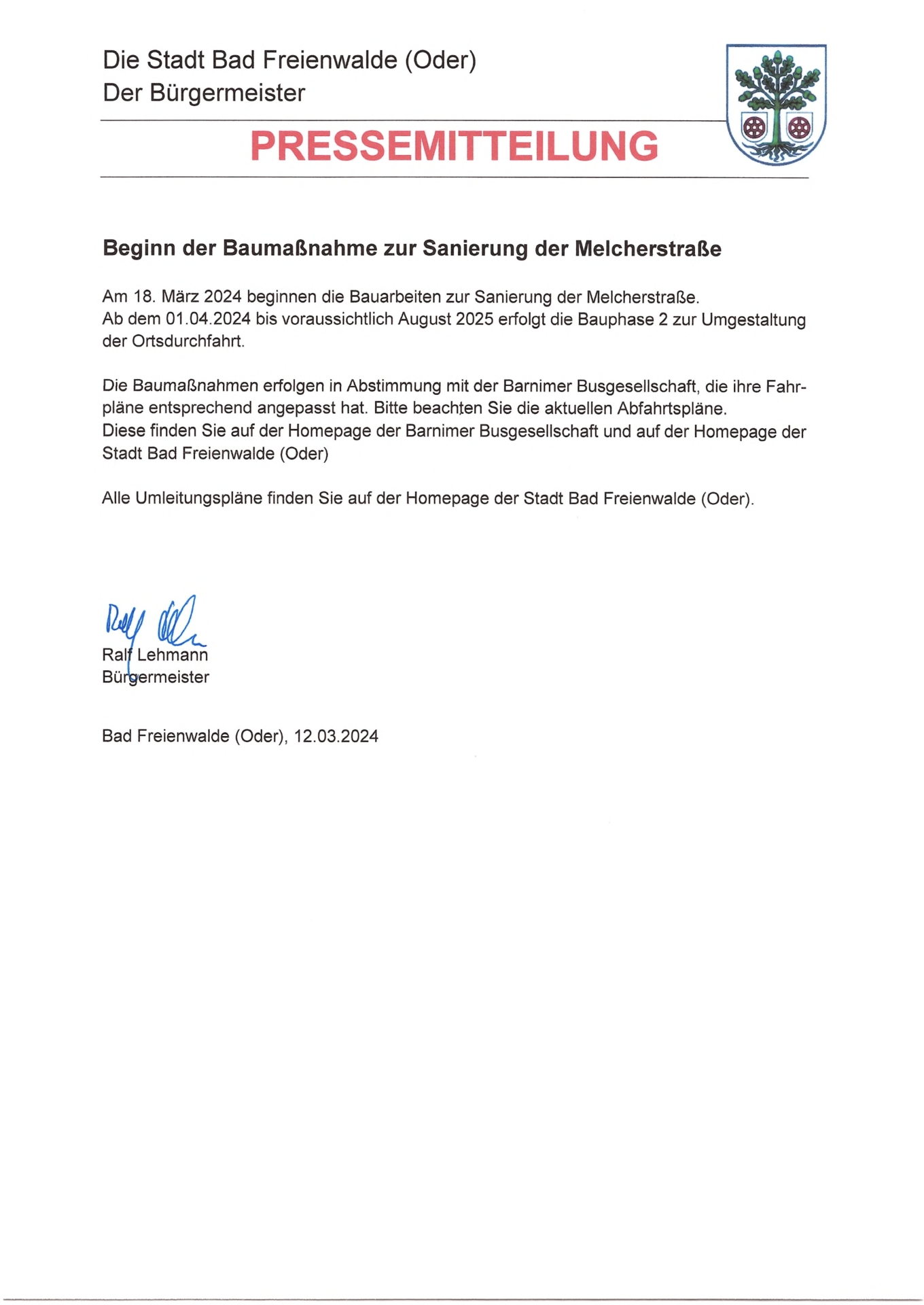 Pressemitteilung_Beginn der Baumaßnahme zur Sanierung der Melcherstraße ab 18.04.24
