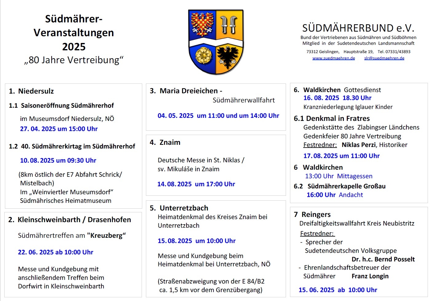 Südmährerveranstaltungen 80 Jahre Vertreibung 1