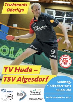 Vorbericht TT Oberliga: So. 1.10. 16 Uhr TV Hude - TSV Algesdorf (MZH)
