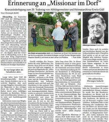 20. Todestag von Altbürgermeister Erwin Güll