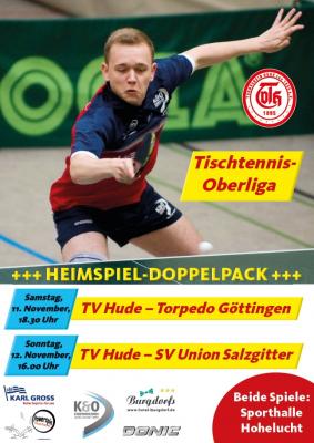 Vorbericht TT-Oberliga: Sa. 11.11. 18.30 Uhr TV Hude - Torpedo Göttingen (Hohelucht)