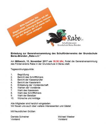 Wichtige Info des Rabe e.V.,  Schulförderverein Grundschule Berau (Bild vergrößern)
