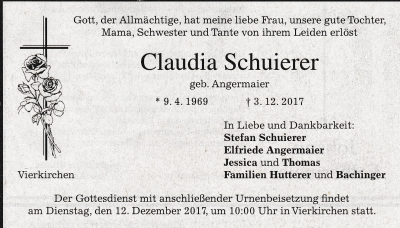 Wir trauern um Claudia Schuierer