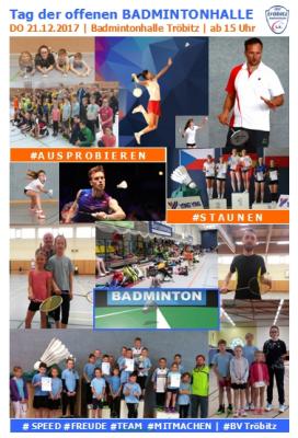 Vorschaubild zur Meldung: "Tag der offenen Badmintonhalle" am Donnerstag, den 21.12.2017