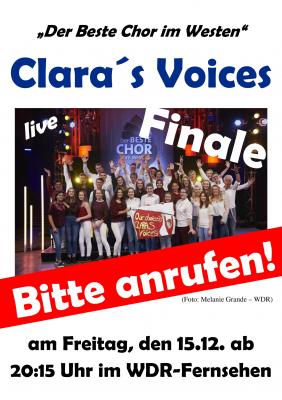 Vorschaubild zur Meldung: Der Beste Chor im Westen! Clara's Voices am 15.12.2017 im Finale!