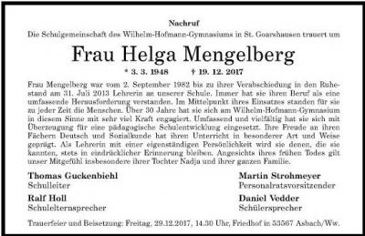 Nachruf Helga Mengelberg