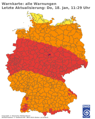 Warnkarte des Deutschen Wetterdienstes (Bild vergrößern)