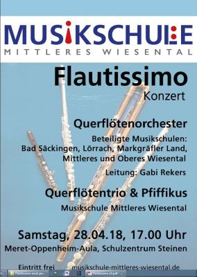 Konzert mit "Flautissimo" Samstag, 28. April 2018, 17:00 Uhr, Meret-Oppenheim-Aula, Steinen