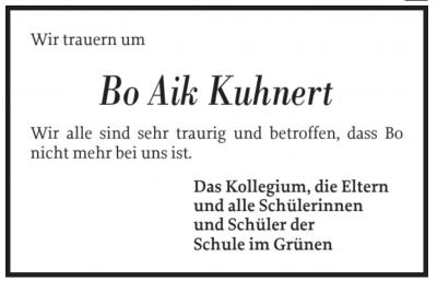 Foto zur Meldung: Wir trauern um Bo Aik Kuhnert