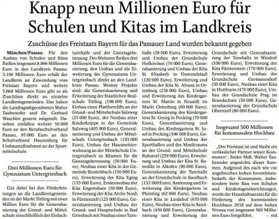 Knapp neun Millionen Euro für Schulen und Kitas im Landkreis