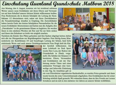 Meldung: Einschulung Auenland Grundschule Malborn 2018