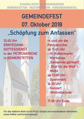 Vorschaubild zur Meldung: Herzliche Einladung zum Gemeindefest am 07.10.2018 ...