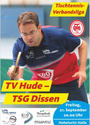 Verbandsliga Tischtennis: Fr. 21.09. 20 Uhr TV Hude 1 - TSG Dissen (Sporthalle Hohelucht)