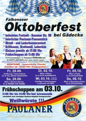 Plakat zum Falkenseer Oktoberfest bei Gädecke