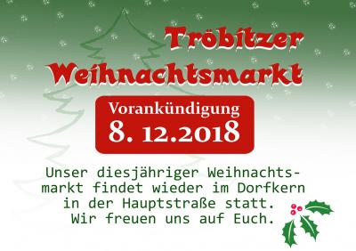 Vorankündigung Tröbitzer Weihnachtsmarkt 2018