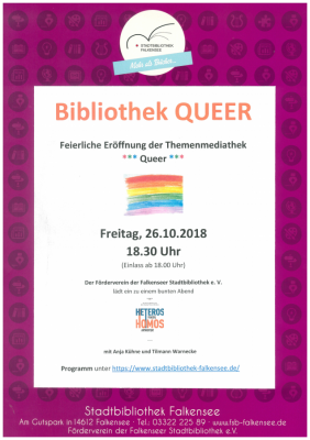 "Queere" Bibliothek - Eröffnung mit Empfang am 26. Oktober