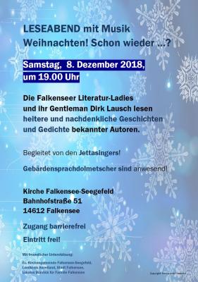 Falkenseer Literatur-Ladies und ihr Gentleman laden zum Leseabend mit Musik "Weihnachten! Schon wieder...?"