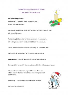 Veranstaltungen im Jugendclub Dreetz im Dezember