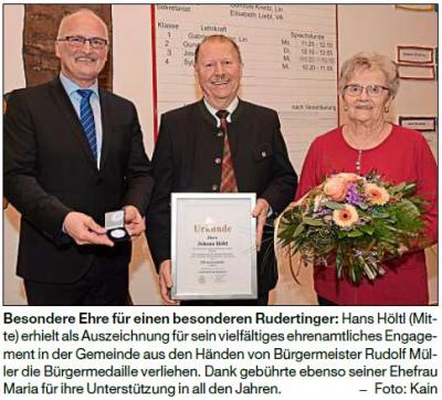 Bürgermedialle für Hans Höltl