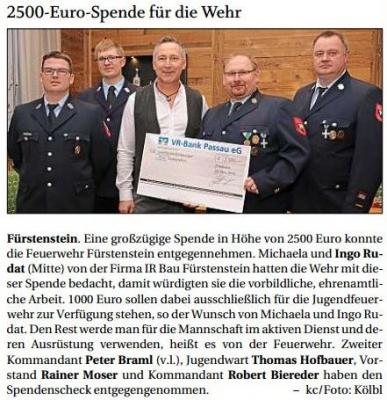 2500-Euro-Spende für die Wehr