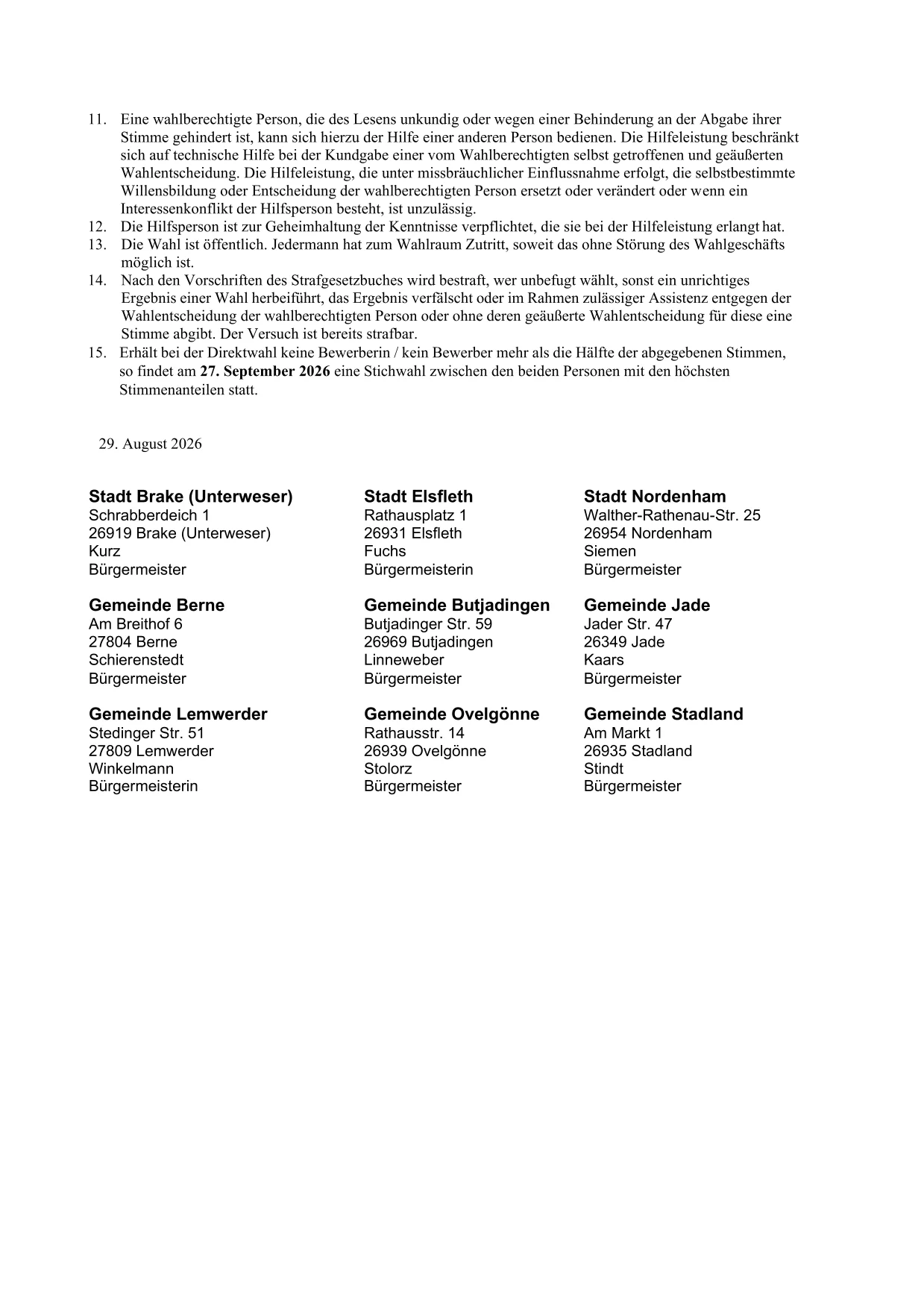 Gemeinsame Wahlbekanntmachung 2