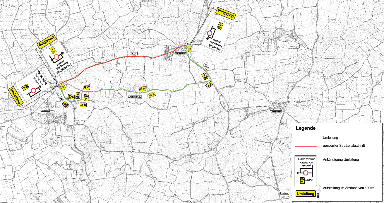 Radverkehr Umleitung 1. Bauabschnitt K34 Havetoft-Havetoftloit