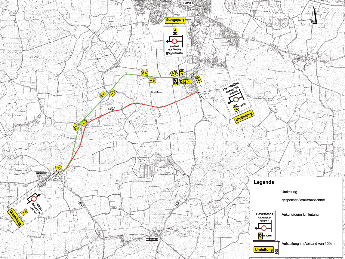 Radverkehr Umleitung 2. Bauabschnitt K34 Havetoftloit-Esmark