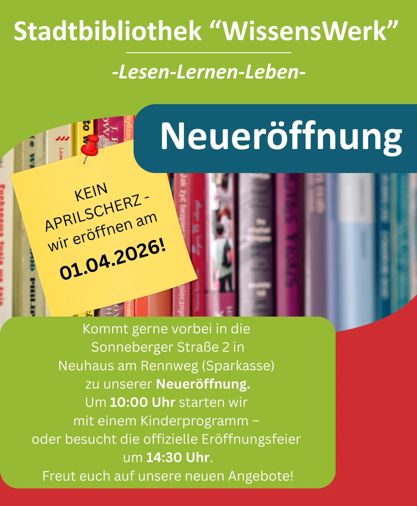Neueröffnung Stadtbibliothek "WissensWerk" 01.04.2026
