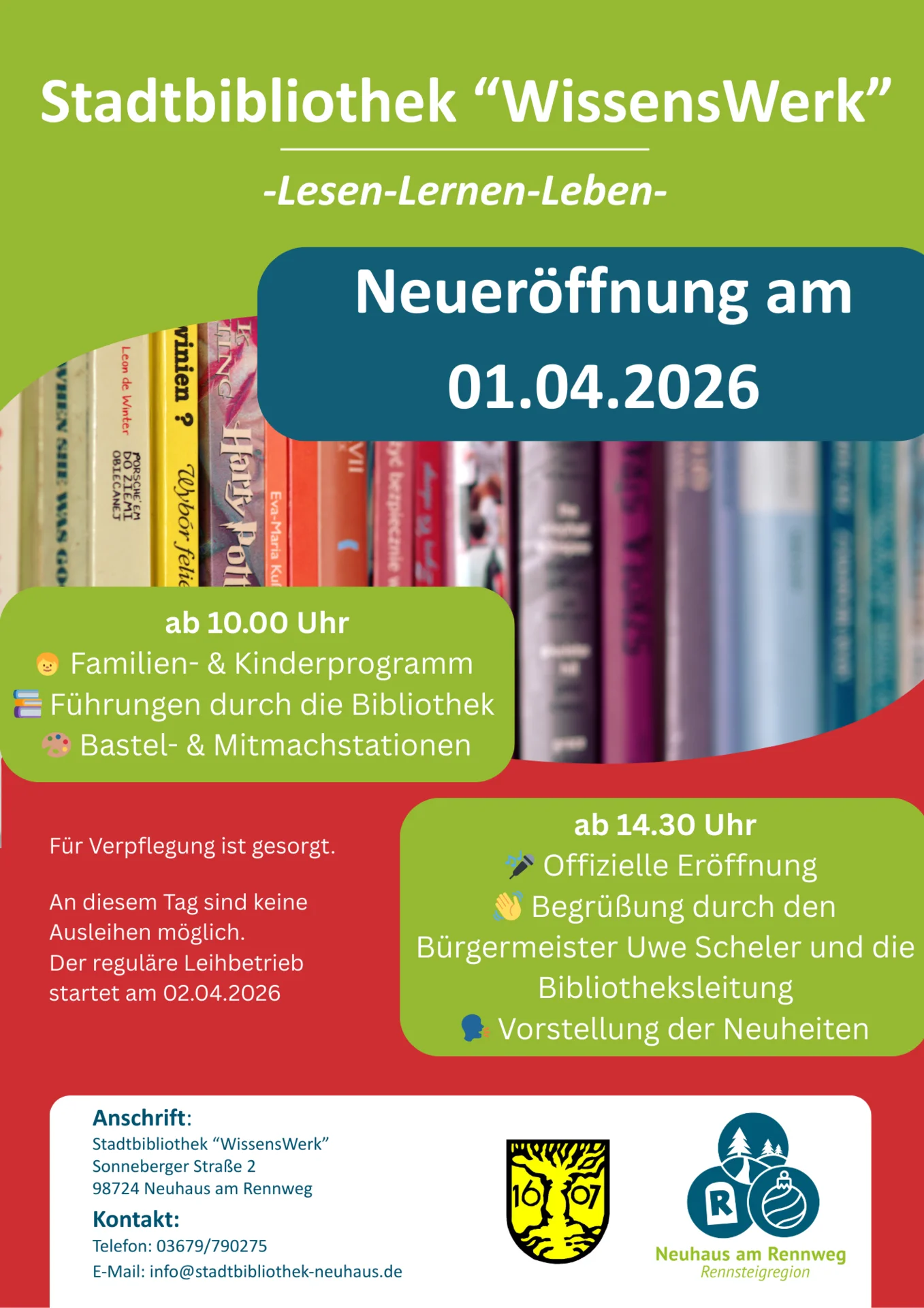 Einladung und Programm Neueröffnung Stadtbibliothek "WissensWerk"