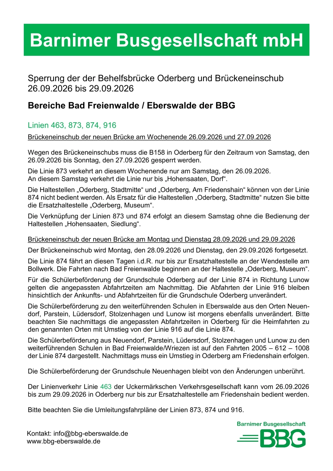 Sperrung der der Behelfsbrücke Oderberg und Brückeneinschub