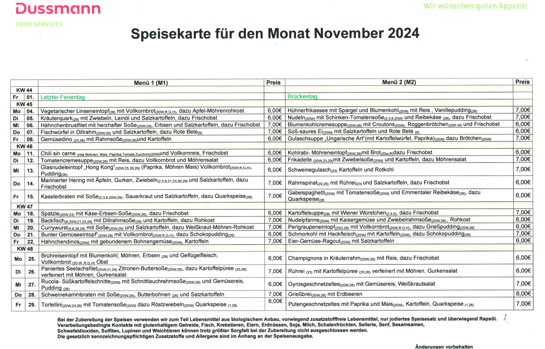 Speiseplan November