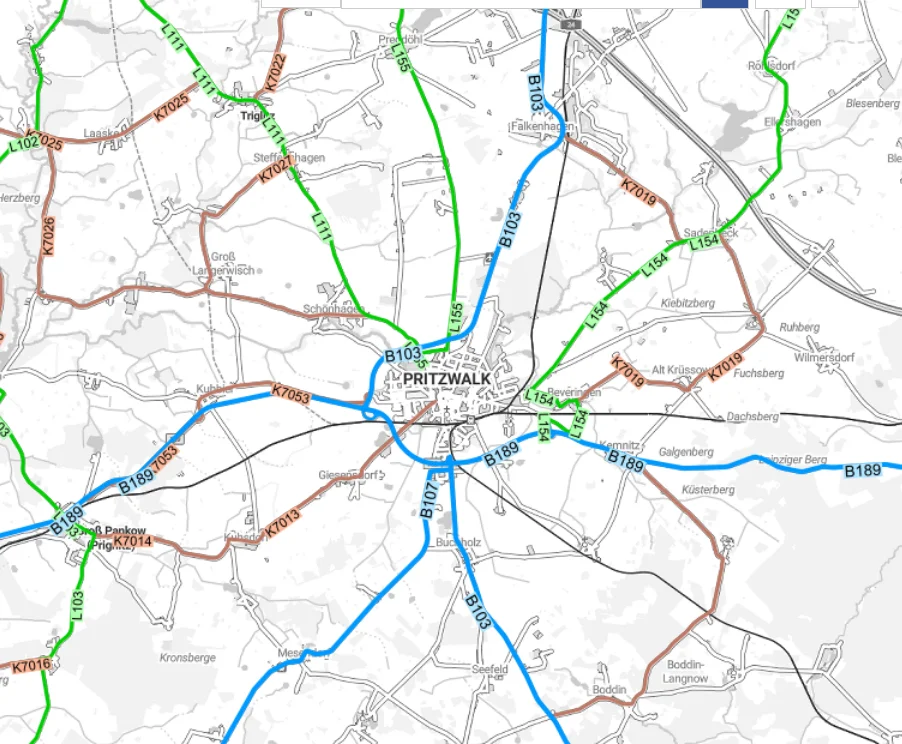 Die Karte im Strassennetzviewer zeigt Bundes-, Landes- und Kreisstraßen. Quelle: Strassennetzviewer