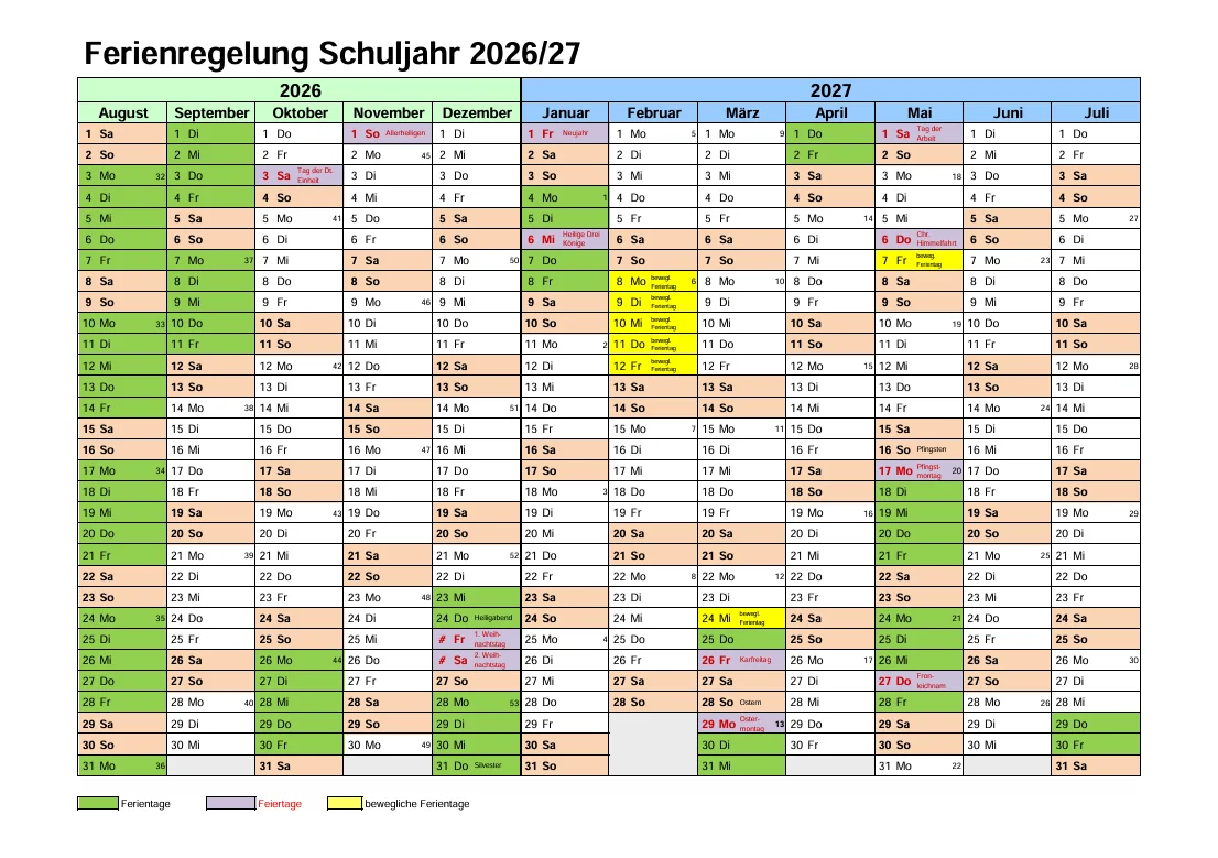 Ferienregelung 26/27