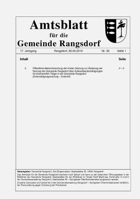 © Gemeinde Rangsdorf - Titelseite des Amtsblattes der Gemeinde Rangsdorf vom 26.09.2019