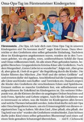Oma-Opa-Tag im Fürstensteiner Kindergarten