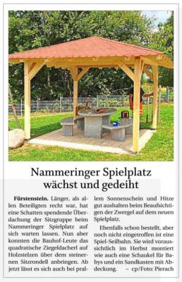 Überdachung für Kinderspielplatz Nammering; PNP v. 19.08.2019