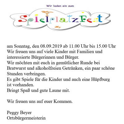 Meldung: Spielplatzfest fällt aus